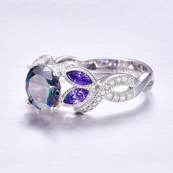 Sterling Silver Rainbow Topaz Engagement Ring Women Gift Size 5-9 - Picture 4 of 8